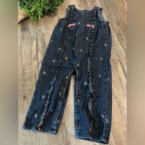 GYMBOREE Denim Jumper w/ Pink Flower Embroidery, Snap Closure, Size 2T